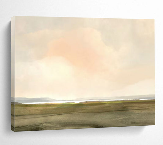 “Soft Pastel Landscape with Pink Clouds” Scenic Oil Painting On Canvas DLZ121