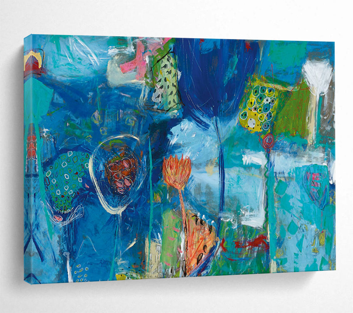 Blue - Based Abstract Flowers - Abstract Floral Painting On Canvas DLZ234