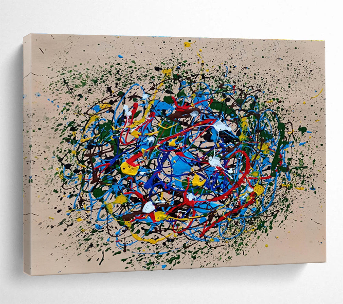 Colorful Concentric Splatter Abstract Painting On Canvas DKH304
