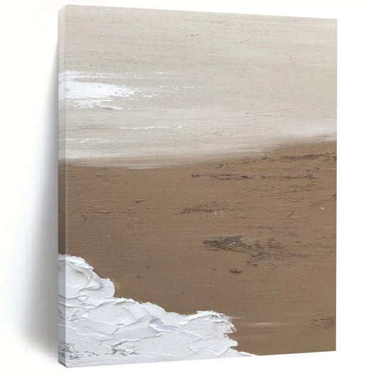 “Beige, White Textured Coast ‘Sunlit Serenity’” - Impasto Abstract Painting On Canvas DTP375