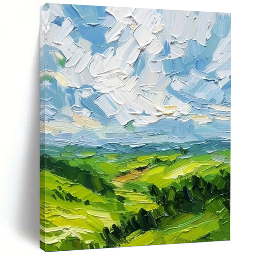 “Impasto Greenery” - Textured Green Landscape with Impasto Technique Painting On Canvas DKH1557