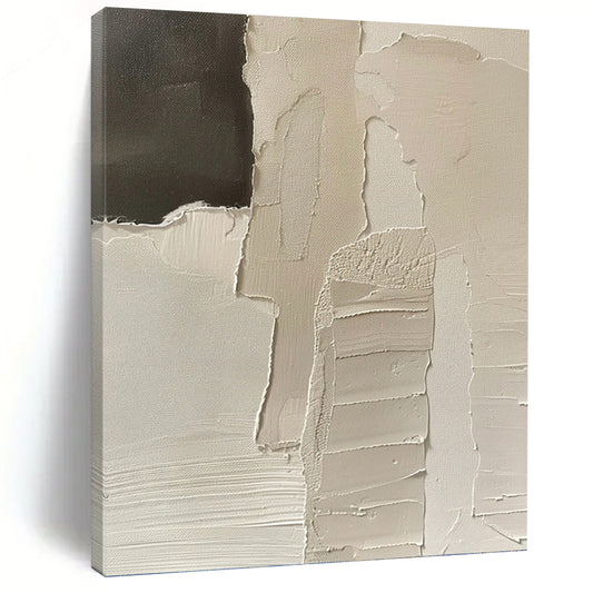 “White Fragmented Story” - White & Black Textured Shapes Painting On Canvas DKH1162