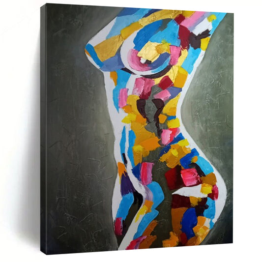 “Fragmented Feminine Hues” - Colorful Abstract Female Torso Painting On Canvas CT2189