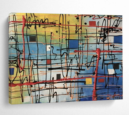 “Colorful Grid Abstract” - Dynamic Abstract Painting On Canvas DKH842