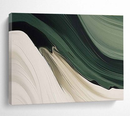 “Flowing Earth Tones” - Green, Beige, White Abstract Landscape Painting On Canvas DKH753