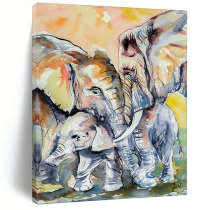“Watercolor Elephant Herd” - Family - Themed Watercolor Painting On Canvas DKH1646