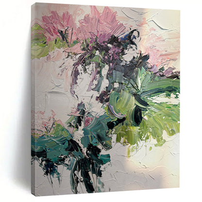 “Pink - Green Floral Impasto” - Pink, Green Flower Bouquet Painting On Canvas DTP271