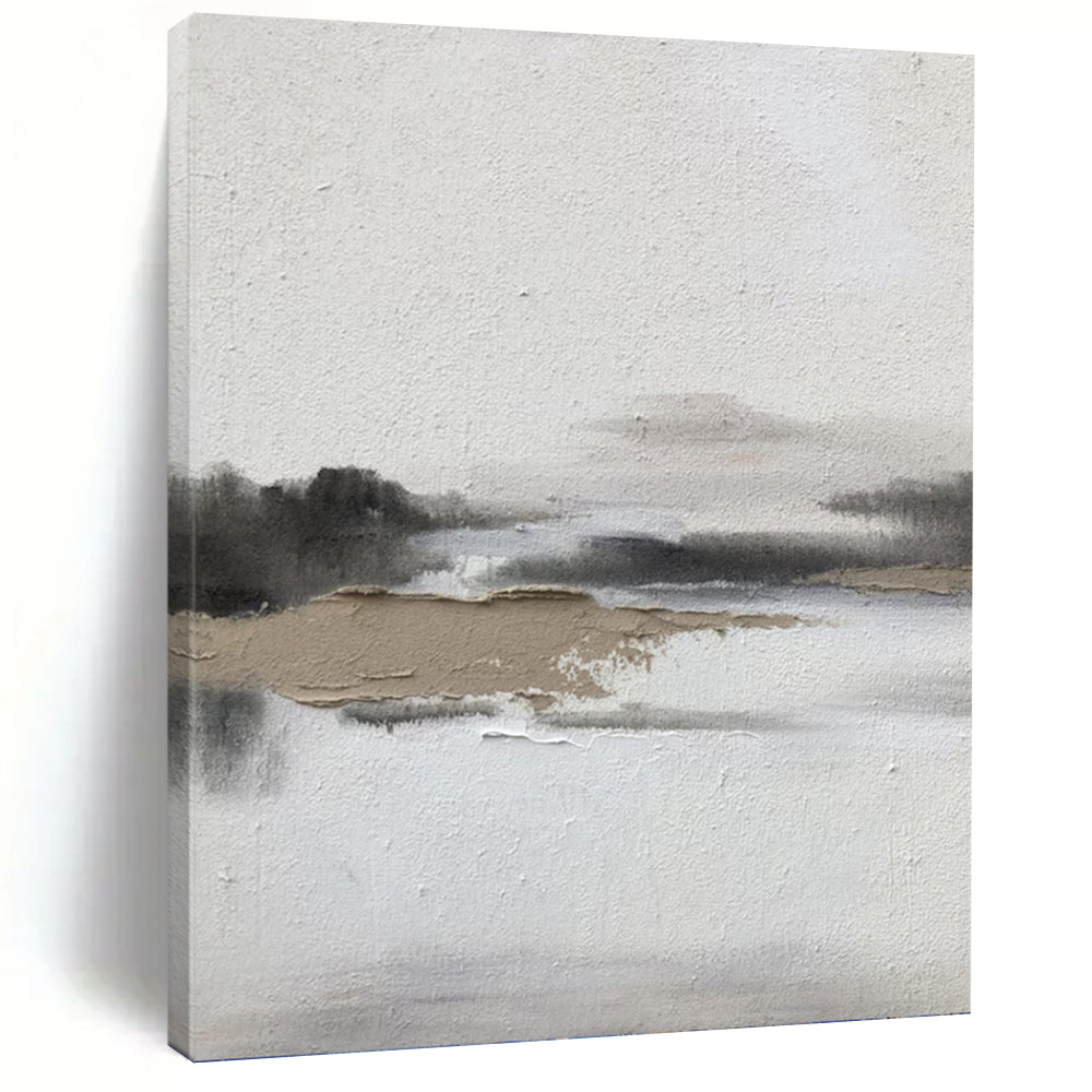 “Neutral Textured Waterscape” - Abstract Landscape Painting On Canvas DKH1672