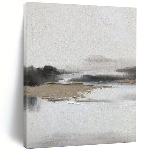 “Neutral Textured Waterscape” - Abstract Landscape Painting On Canvas DKH1672