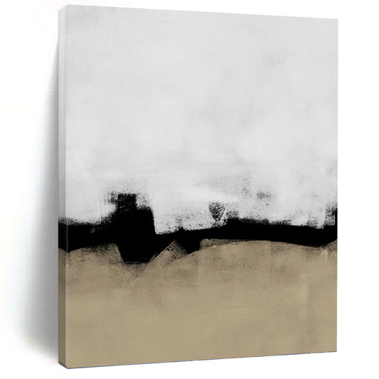 “Black - White - Beige Abstract” - Black, White & Beige Subtle Painting On Canvas DKH0965