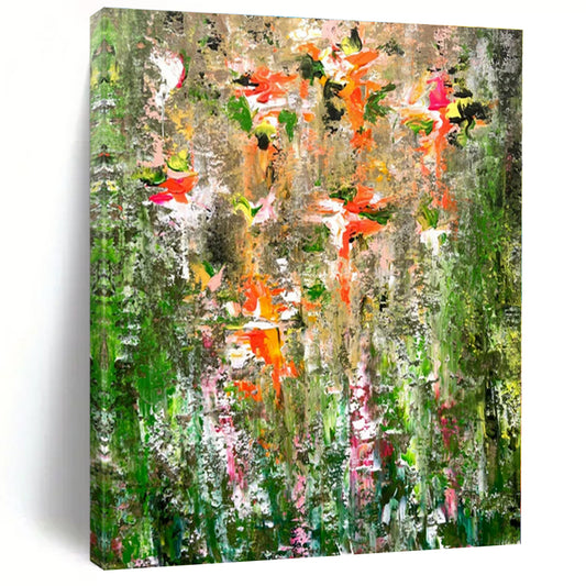 Floral Chaos on Green - Abstract Floral Oil Painting CT1236