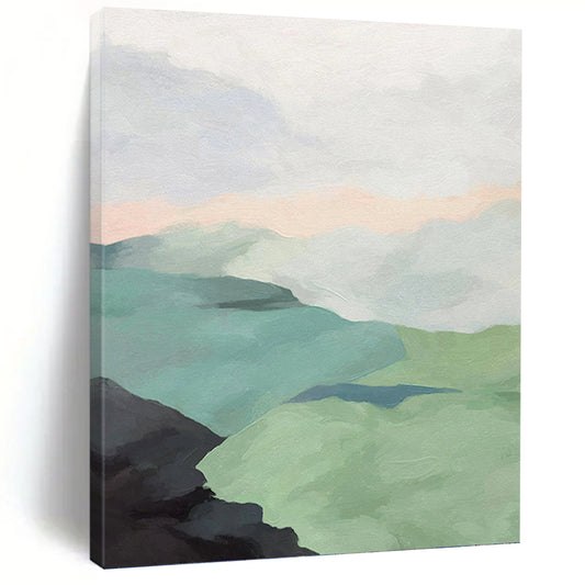 Minimalist Mountainscape in Soft Pastels - Landscape Painting On Canvas DKH1445