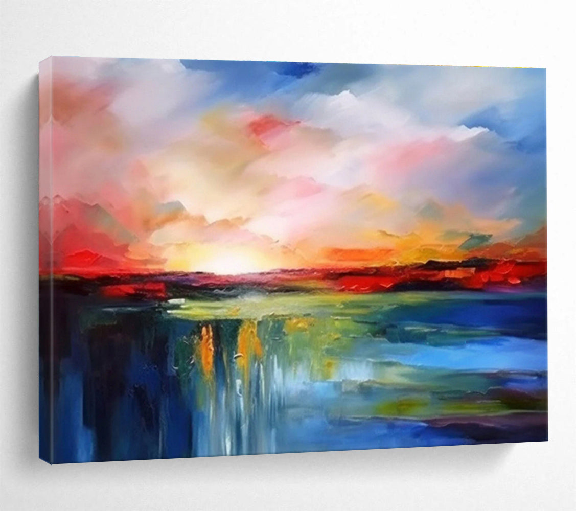 “Colorful Waterfall Sunset” Abstract Landscape Painting On Canvas DKH339