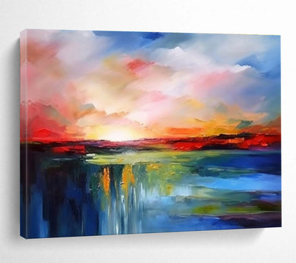 “Colorful Waterfall Sunset” Abstract Landscape Painting On Canvas DKH339