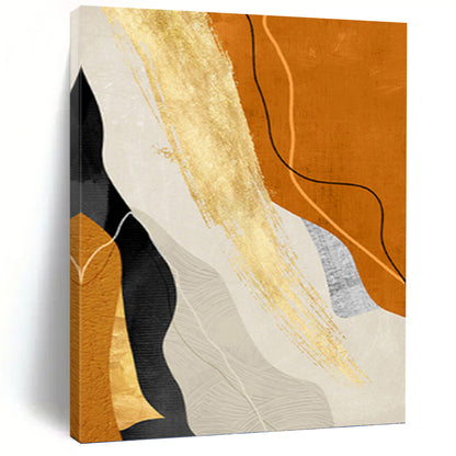 “Golden Flow” - Orange, Gold & Neutral Abstract Curves Painting On Canvas DKH1517