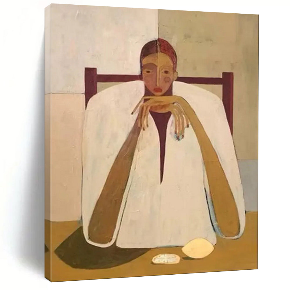 “Seated Figure in White Robe” - Modernist Portrait Painting CT1936