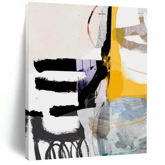 “Black, Yellow, Purple & White Collage - Style Abstract” - Abstract Painting On Canvas CT2313