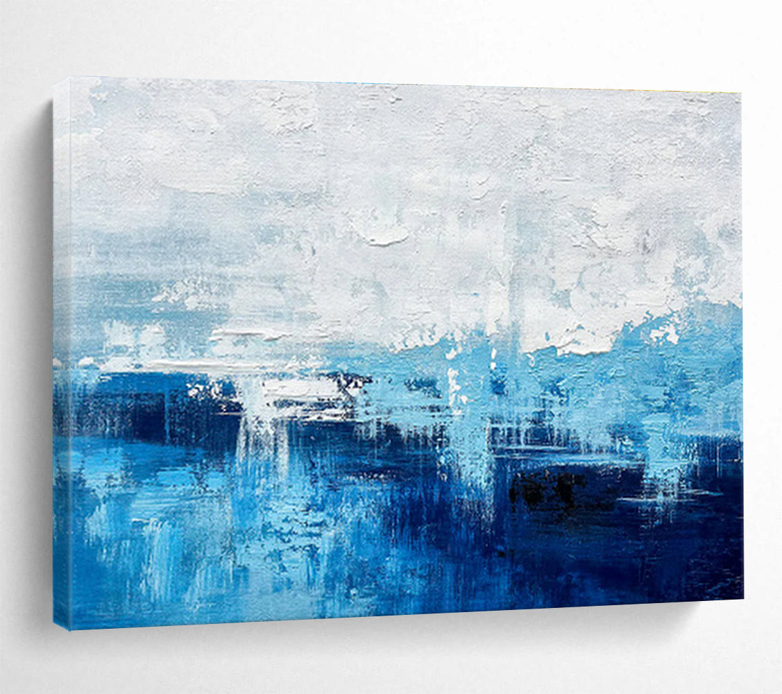 Blue and White Coastal Abstract Painting On Canvas DKH275