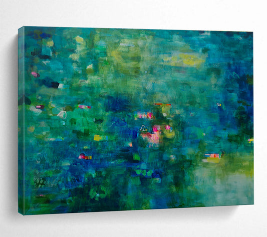 Teal Abstract Impression - Blended Greens and Blues Painting On Canvas DKH037