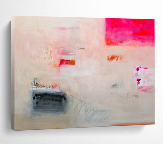 “Ethereal Pink and Beige Abstract - Gentle Shapes and Marks” Painting On Canvas DKH025