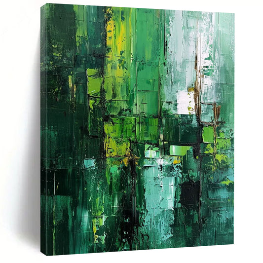 “Vibrant Green Abstract Layers” - Expressionist Textured Painting On Canvas DTP012