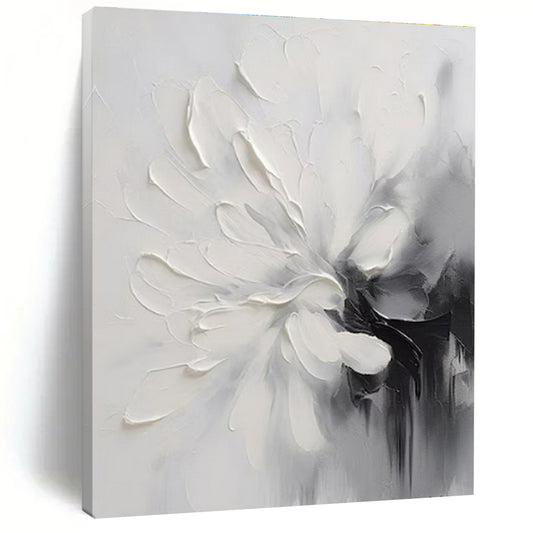 Black, White & Gray Textured Flower, “Monochrome Bloom” - Impasto Floral Painting CT0767