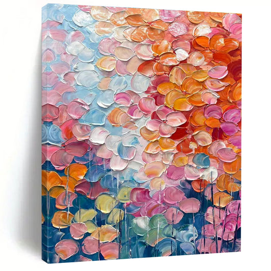 Colorful Petal - like Textures on Blue - "Blossom Burst" - Impasto Floral Painting CT1482