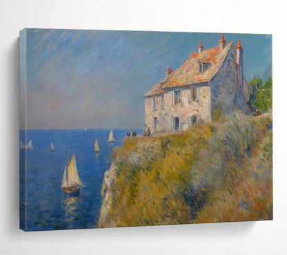 Coastal House with Sailboats Impressionist Painting On Canvas DKH222