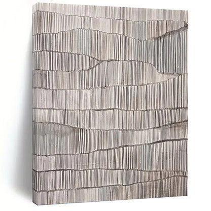 “Repetitive Gray Ridges” - Gray & White Minimalist Textured Painting On Canvas DKH1034