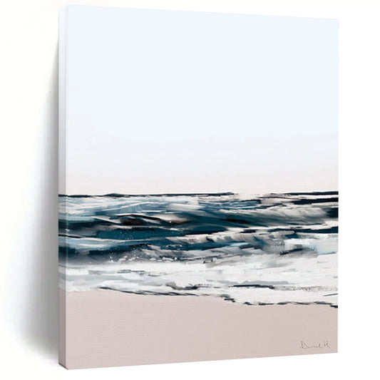 “Abstract Coastal Waves” - Blue, White, and Pink Abstract Painting On Canvas DTP208
