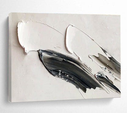 Minimalist Black & White Strokes - Gray, Black & White Abstract Painting On Canvas DKH908