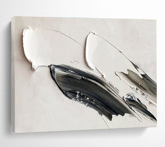 Minimalist Black & White Strokes - Gray, Black & White Abstract Painting On Canvas DKH908