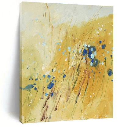 Yellow Field with Blue Blooms, "Sunny Meadow" - Impressionistic Abstract Painting CT0707