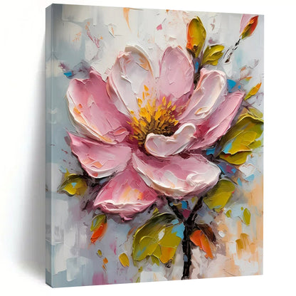 “Pink Blossom in 3D” - Pink, Yellow & Green Flower Painting On Canvas CT2200