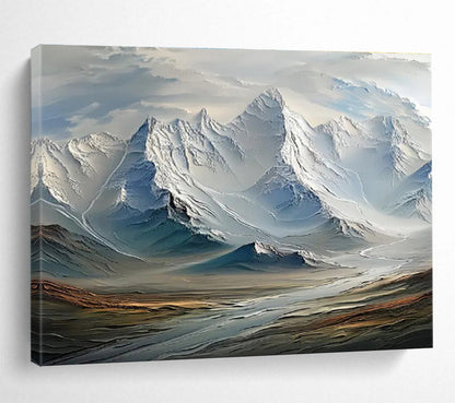 “Snowy Mountain Majesty” - White, Blue, Gray Landscape Digital - style Painting On Canvas DKH728