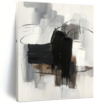 Black, Gray, and White Abstraction - Abstract Expressionist Painting On Canvas DKH1275