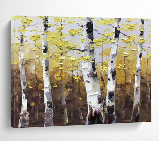 Aspen Trees in Autumn - Impressionistic Landscape Painting On Canvas DKH626