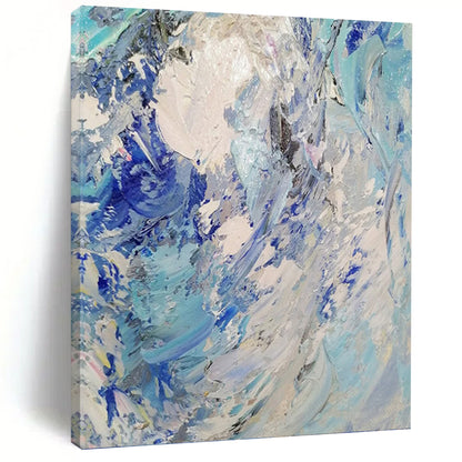 Turquoise and White Impasto Waves - Abstract Impasto Painting On Canvas DKH1288