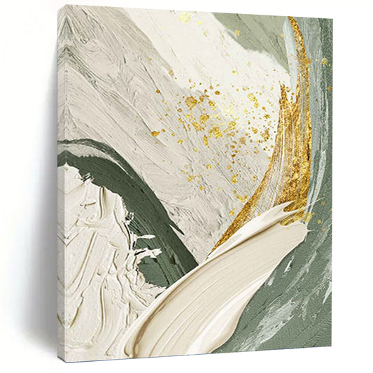 Green, White, and Gold Abstract - Abstract Painting On Canvas DKH1495