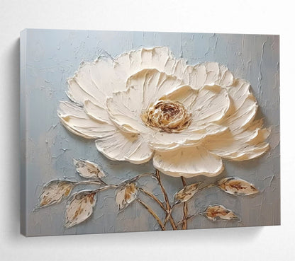 Single White Textured Flower - Impasto Botanical Painting On Canvas DLZ175