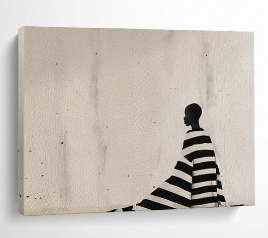Silhouette in Striped Cloak Black - and - White Painting On Canvas DKH228
