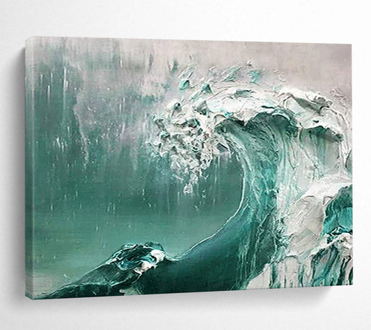 Turquoise and White Wave - Impasto Seascape Painting On Canvas DLZ232