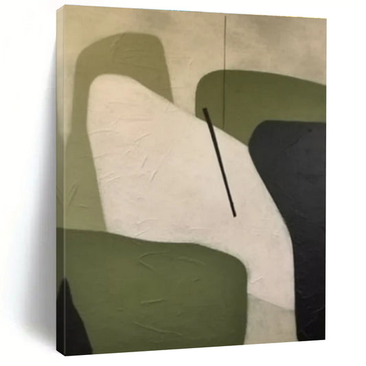 Green, White & Black Organic Shapes - "Nature’s Simplicity" - Abstract Geometric Painting CT1470