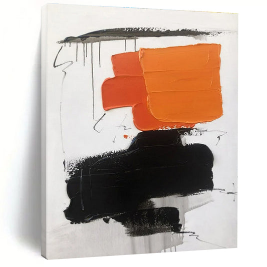 “Orange - Black - White Bold Compositions” ，Abstract Acrylic Painting CT0802