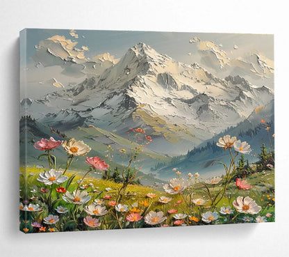 Snowy Mountain and Flower Field Painting On Canvas DKH674
