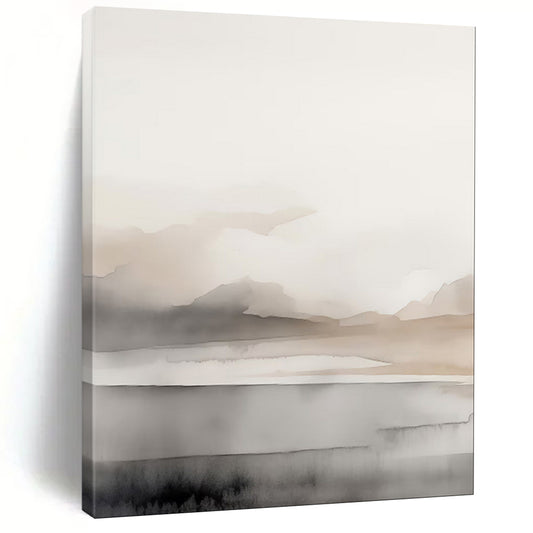“Ink - Wash Mountain Serenity” – Abstract Watercolor Landscape with Beige and Gray Gradients CT2060