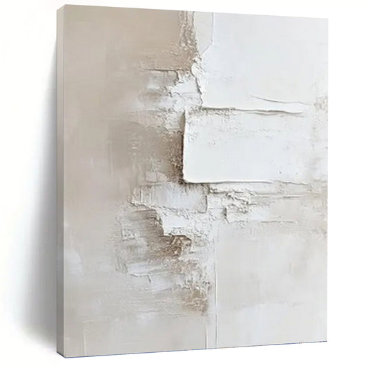 “White & Beige Layered Plaster Abstract” Painting On Canvas DKH0978