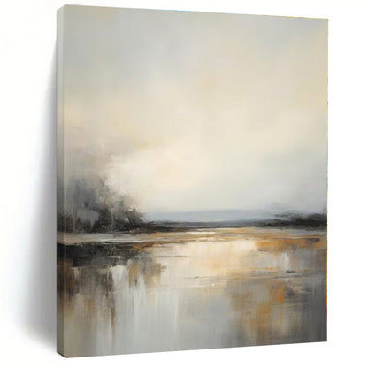 Misty Waterscapes in Grey & Gold - Abstract Landscape Oil CT1284