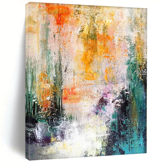 “Sunset Streams” - Abstract Art with Orange, Yellow, Green Vertical Strokes CT0006