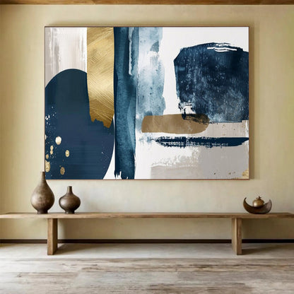 “Blue - Gold Geometric Fusion” – Abstract Acrylic Painting CT1720